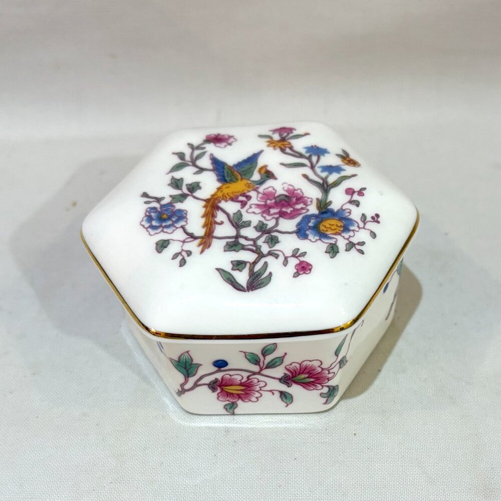 Hammersley Bone China Bird of Paradise Lidded Trinket Box Hexagonal England